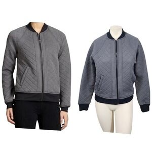 Athleta Quilted Bomber Jacket Gray Pink Lined Zip Front Pockets Women's Small S